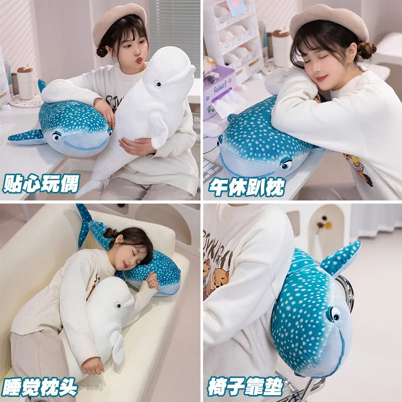 Yangzhou original manufacturer new sunrise wholesale soft plush simulation blue whale bolster stuffed white emulation whale doll