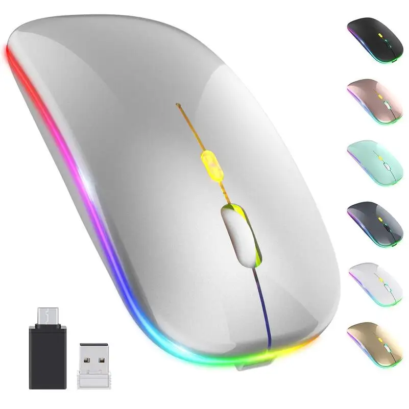 Dual-model Wireless Rechargeable BT Silent Mouse Mice RGB 2.4ghz Usb Optical ABS Plastic Gua Stock Colorful RGB Light Mini Mouse