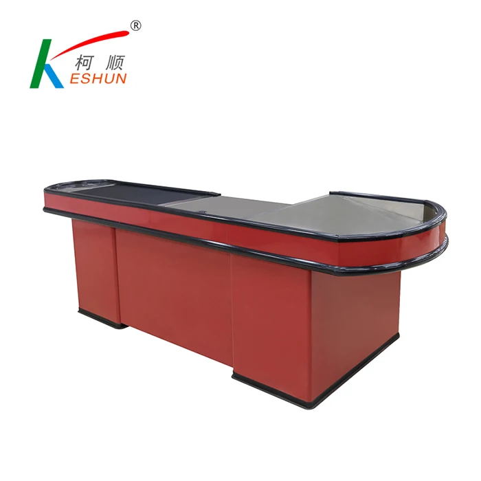 Дизайн супермаркета, розничный магазин, дизайн магазина, кассовый стол с конвейерной лентой для продажи