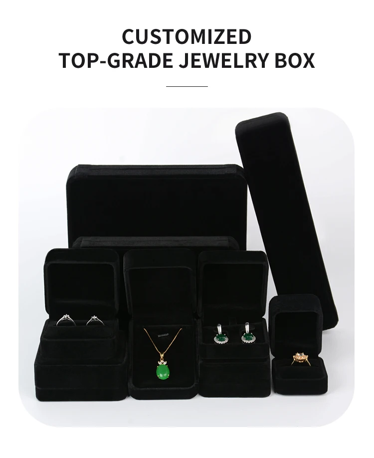 Wholesale Custom Logo Black Luxury Flannel Velvet Bangle Bracelet Gift Necklace Earring Ring Jewellery Jewelry Packaging Box For