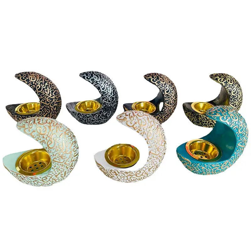 New Arabic Resin Incense Burner Crescent Moon Incense Cones Holder Islamic Ramadan Ancient Decoration Moon Resin Incense Burner