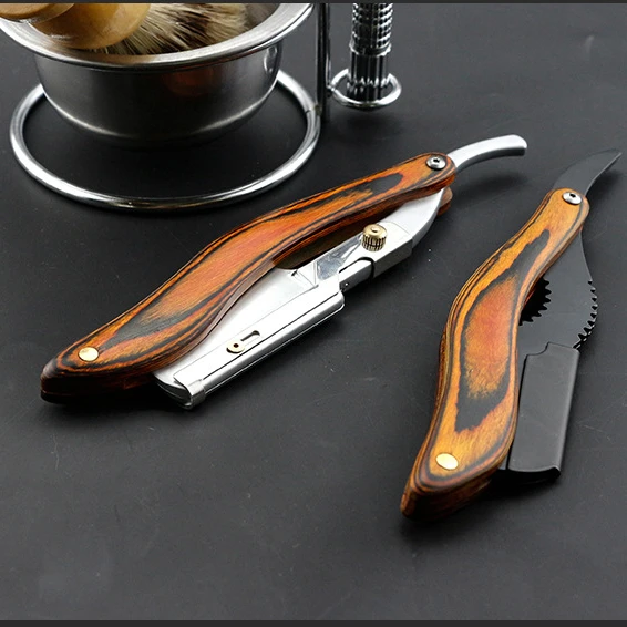 Бритва Парикмахерская с прямым краем и деревянной ручкой, складная бритва из нержавеющей стали, бритвы для срезания горла, с 100 бесплатными одиночными лезвиями