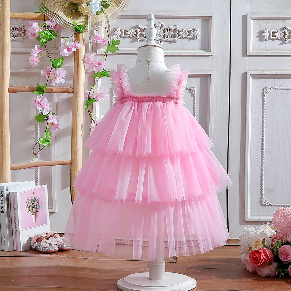 High Quality Girl Kids Clothes Korean Version Summer Mesh Yarn Sweet And Fluffy Princess Cake Dress