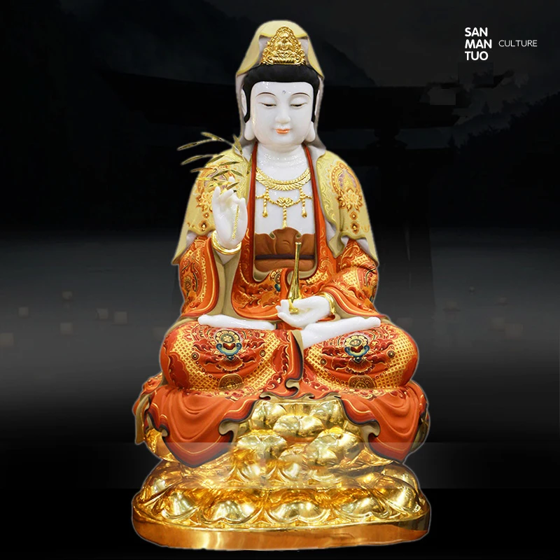 White marble Guanyin Bodhisattva ornaments to send the child Guanyin statue Suowa Sansheng Western