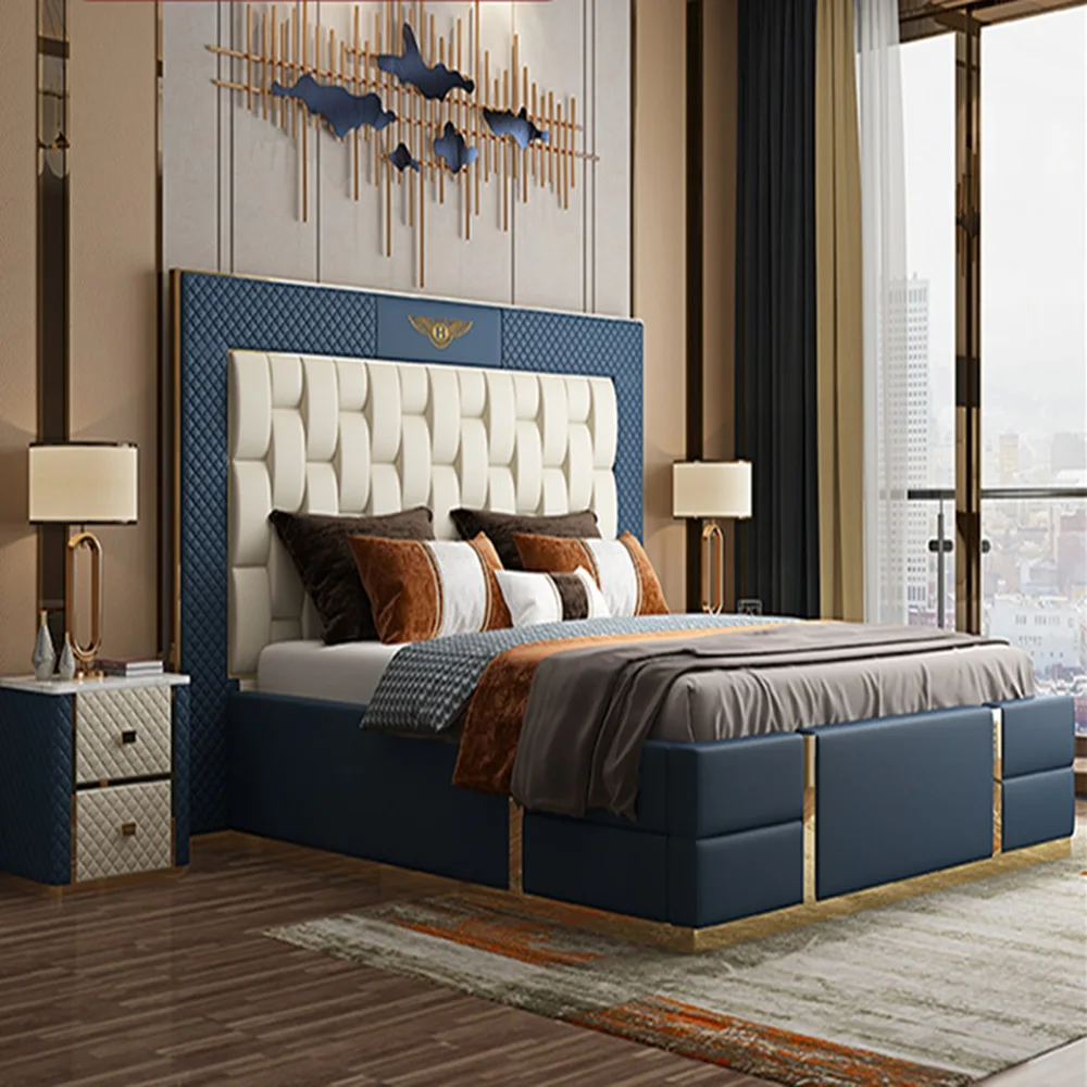 Luxury Home Bedroom Furniture King Queen Size Bed Frame Hotel Apartment Bedroom Suite King Size Bed Suite