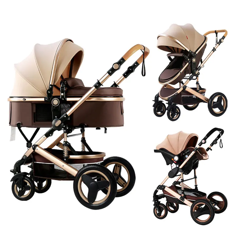 Children Adjustable 3 In 1 Poussette Bebe, Cobabies With Big Wheels 3 In 1 Baby Carriage/