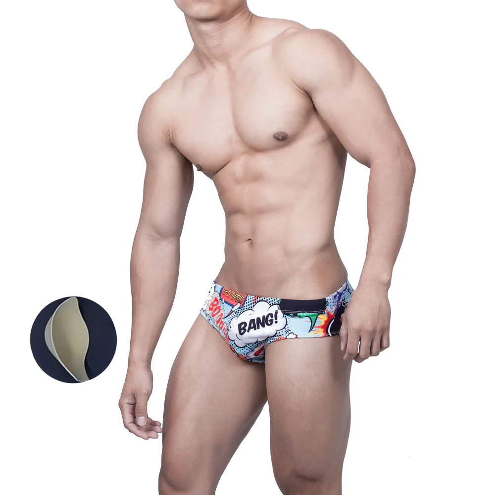 Wholesale Brand Printed Swimwear Stylish Sexy Men Brief Nylon Spandex Bikini Mens Swimsuit