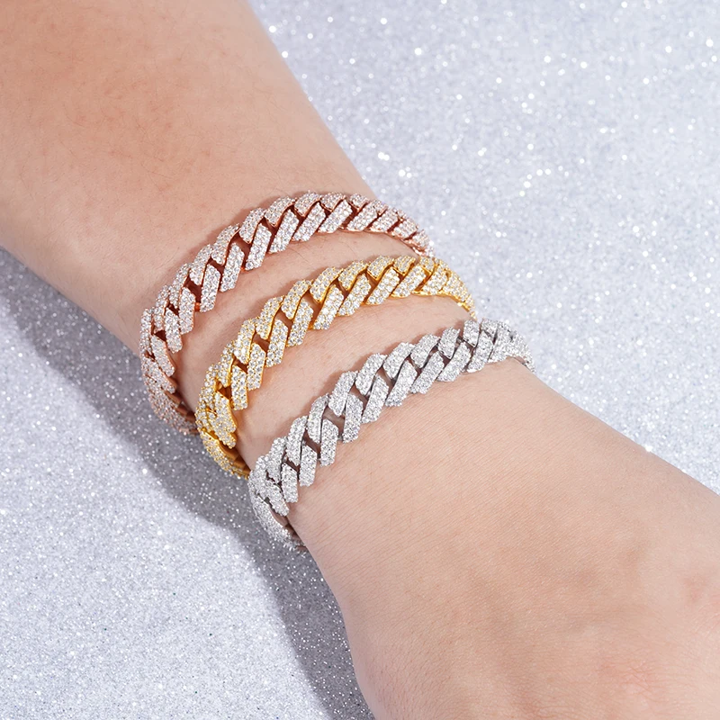 Starsgem DEF VVS melee round brilliant cut moissanite diamond full setting S925 silver pure gold chain bracelet jewelry men