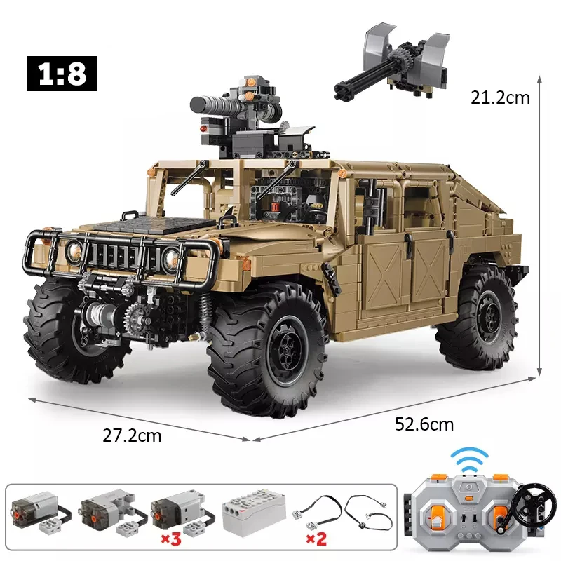 Cada C61036 HUMVE Authorized Bricks Car Model 1:8 Big Off-Road RC Control Vehicle High Tech Assembled Building Blocks Toys