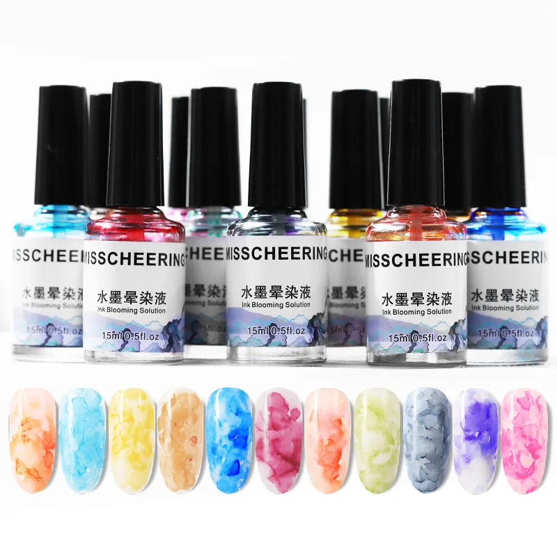 15ML Watercolor Ink Blooming Nail Polish Soak Off Marble Gradient Nail Art Gel Lacquer Smoke Halo Dye Ink Solution Nail Varnish