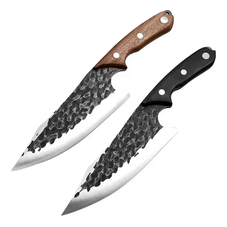 Low MOQ 6 Inch Handmade Forfed Steel Chef Kitchen Knives Professional Full Tang Cleaver Butcher Boning Knife With Leather Sheath