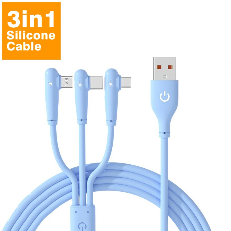66W 3in1 Quick Charge mobile game elbow one drag three data cable for Apple Type-C Android extended charging gamer cable