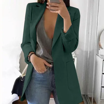 Ladies Open Front Long Sleeve Elegant Slim Womens Casual Blazers Femme Work Office Jacket 2021