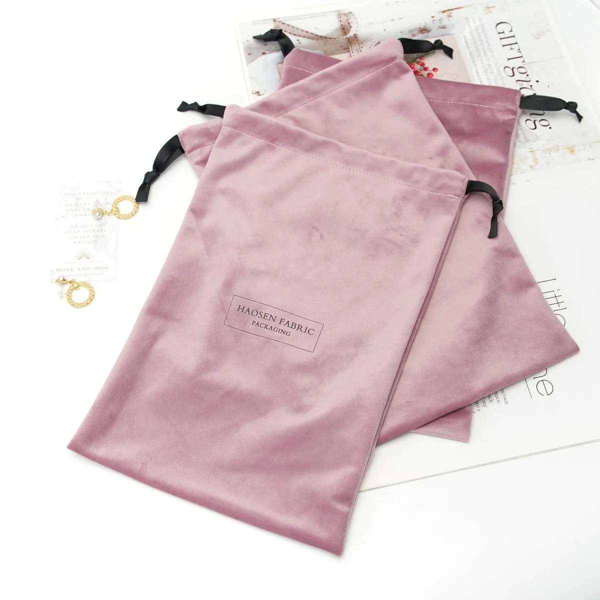 Custom Logo Silk Velvet Cloth Gift Packaging Bag Branded Matt Satin Drawstring Dust Bag For Handbag