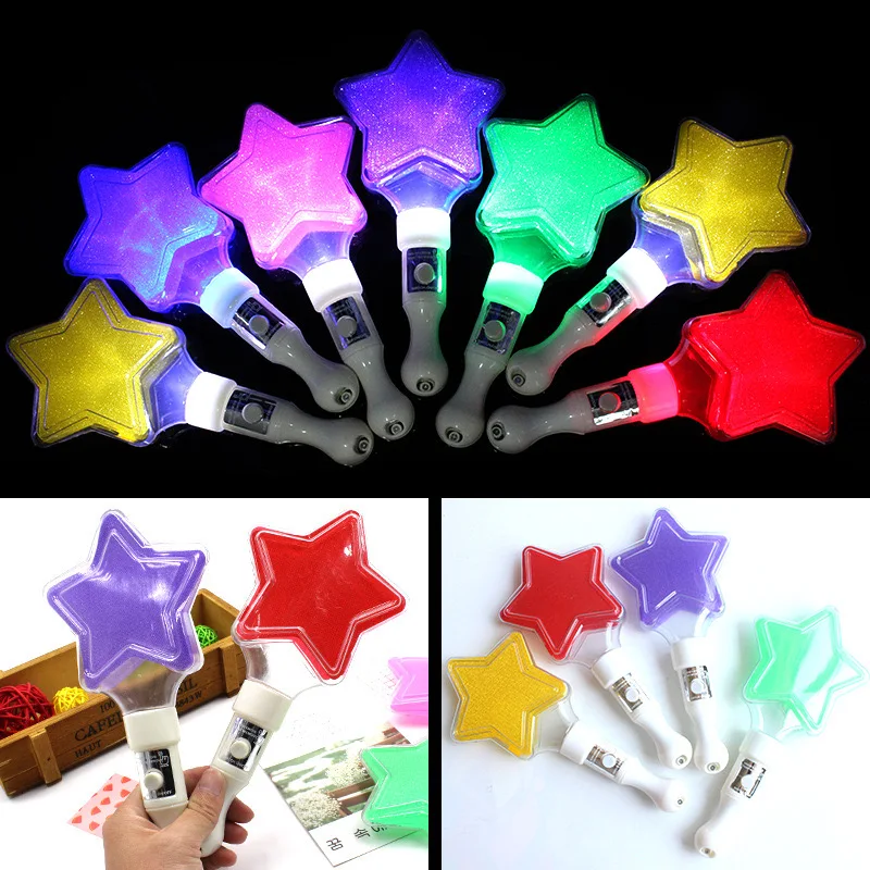 Funny Glowing Colorful Five-pointed Star Flash Light LED Stick Fairy Wand Cheer Luminous Toy Decoration Glowing Party New Year