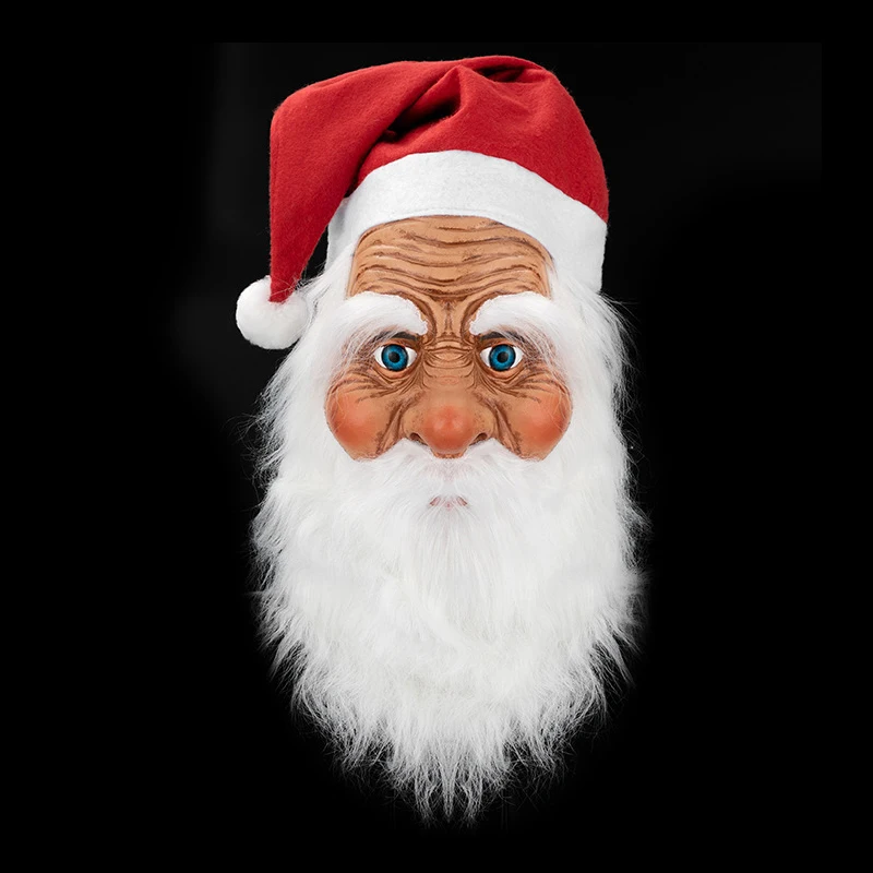 Christmas Party Santa Father Costume Latex Mask Realistic Full Head Santa Claus Mask Masquerade Beard Dress Up Xmas Gift
