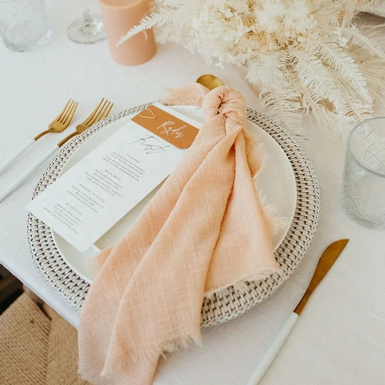Pink Muslin Tea Towel Cheesecloth Napkins Raw Edge Cotton Gauze Napkin for Wedding