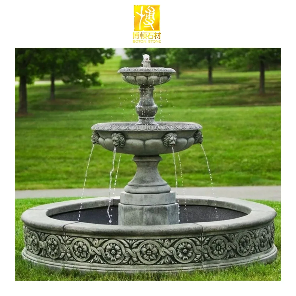 BOTON STONE Marble Water Fountain Outdoor Marble Fountain and Sculpture with Angel and Lion