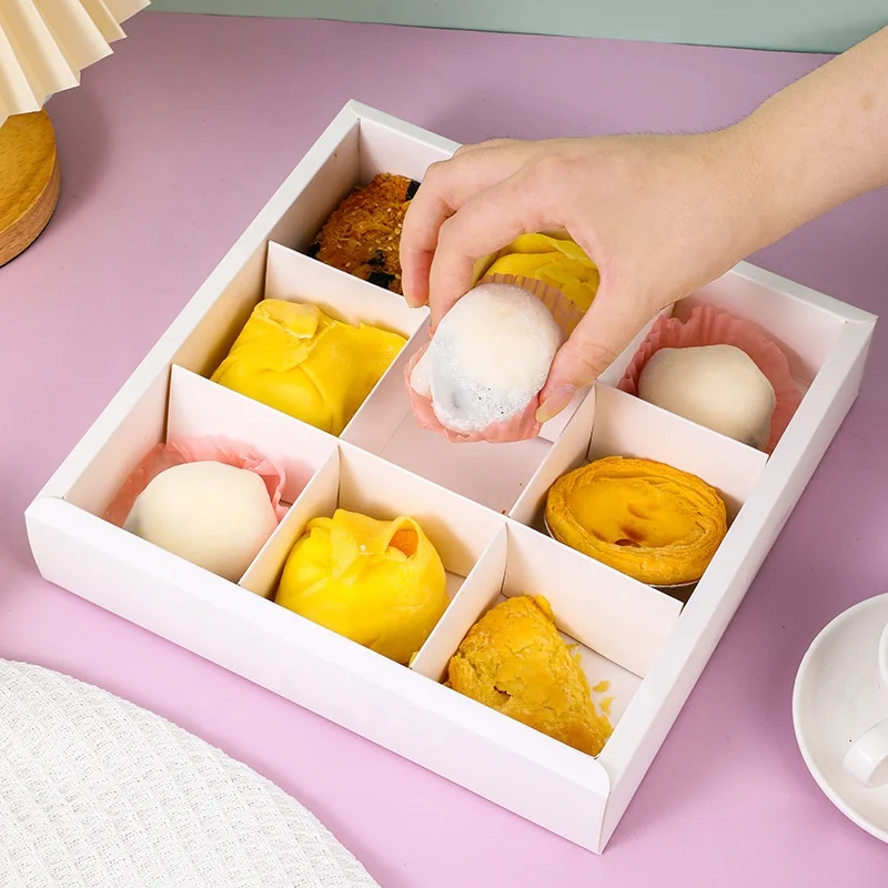 XJH Cookie Packaging Dessert Loaf Box for Bakery Dessert Box with Dividers Paper Box for Dessert Cakes Donut Packaging