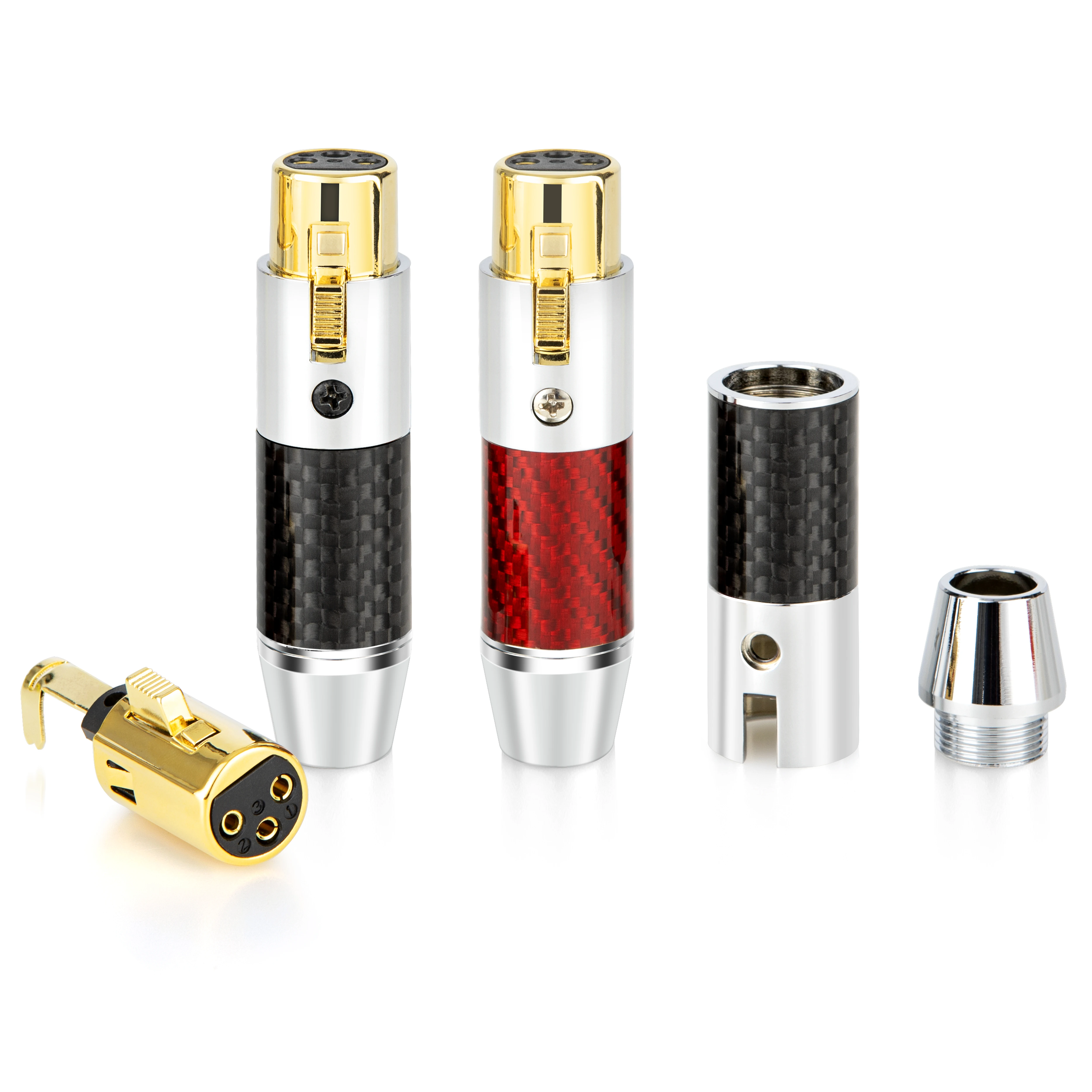 RASANTEK 24K Gold Plated 3 Pin XLR Female Plug 11mm Brass Carbon Fiber HIFI Audio XLR Connector for Speaker Cable