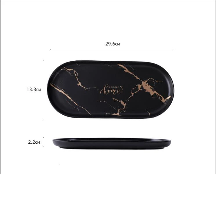 Custom Black round oval Marble Serving Tray/Ceramic  tray/serving tray for Home Hotel Restaurant