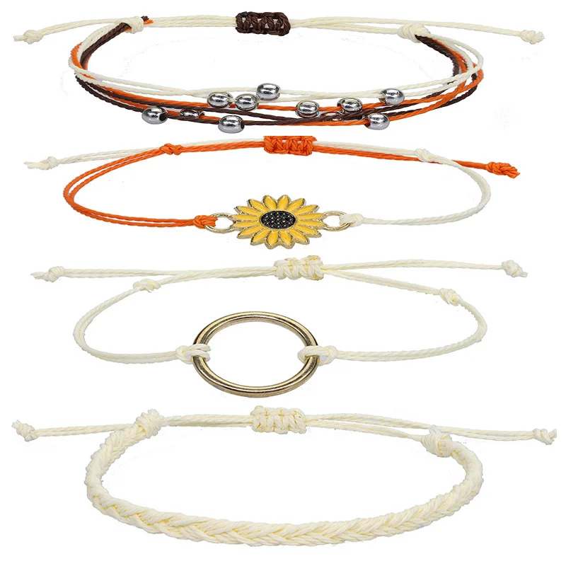 Europe and the United States popular seaside surf waterproof wax line hand-woven sunflower bracelet girl friendship hand rope