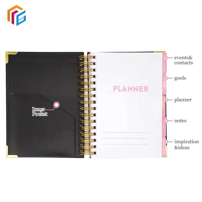 Personalized Custom Printing A4 A5 Spiral Binding Paper Notebook with Golden Corner