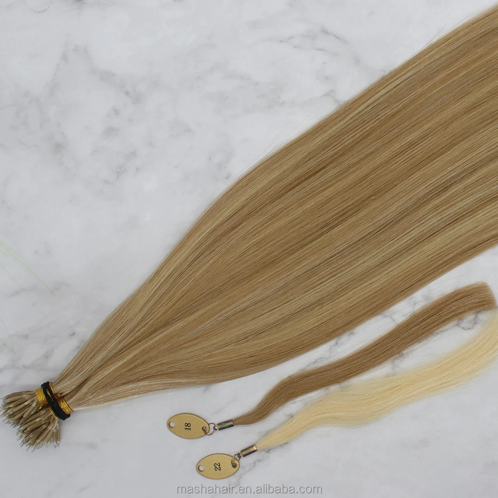 Masha wholesale high quality real russian virgin human hair all color nano ring human hair extensions
