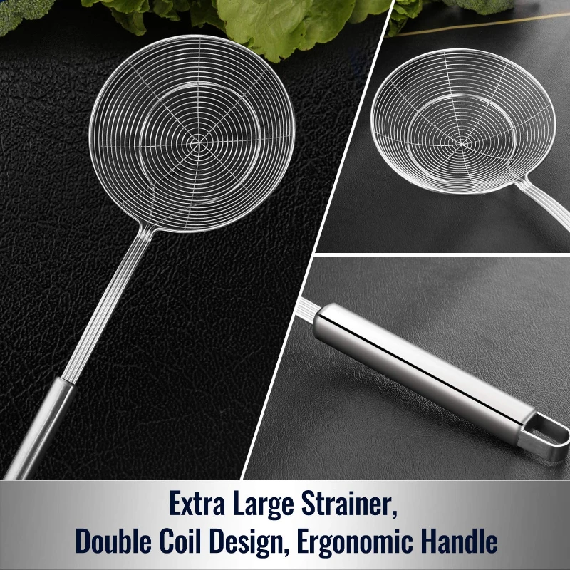 Stainless Steel Spoon Medium Filter Colander Oil Juicer Filter Mesh Strainer for Cooking and Frying with Lonh Handle