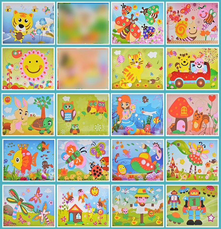 Early Learning Art Sticker Diy Children Toy Kits Handmade Cartoon Stickers 3d Eva Foam Sticker Puzzle