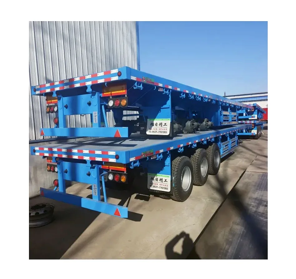 Shipping container 40ft 50 ton Flatbed semi trailer 3 axle Flat Bed Truck Trailer for sale