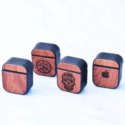 Laser engraved solid wood anti-drop embossed earphone protective case for Airpods and Airpods pro