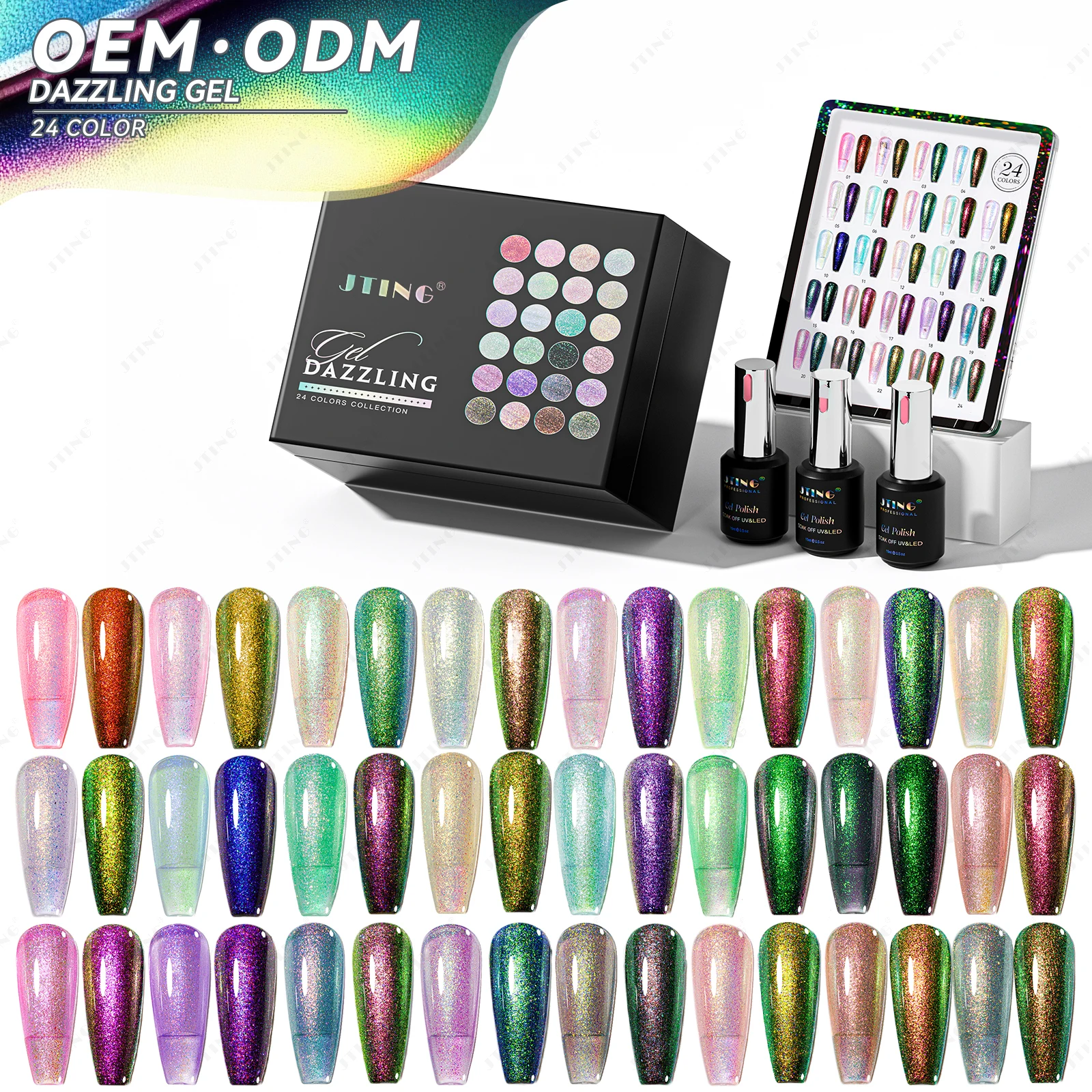 JTING Newest incomparable design 24colors dazzling gel polish collection set OEM Nail supplies chameleon gel mermaid nail polish