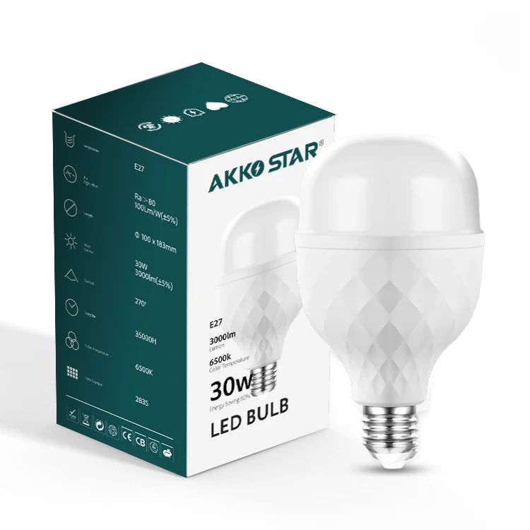 AKKO STAR IC Drive LED Chip 15W 20W 30W 40W 50W B22 E27 185-265V T Shape PP-Cover LED Bulb Light