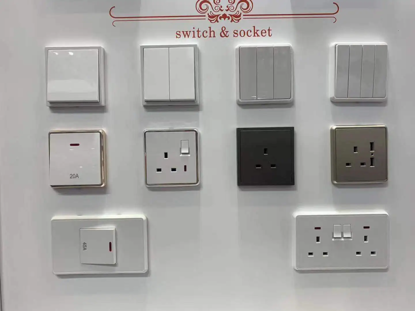 Modern 220V Air Conditioner 45A Electric Power Wall Switch 20A DP Water Heater Control Switch With Neon