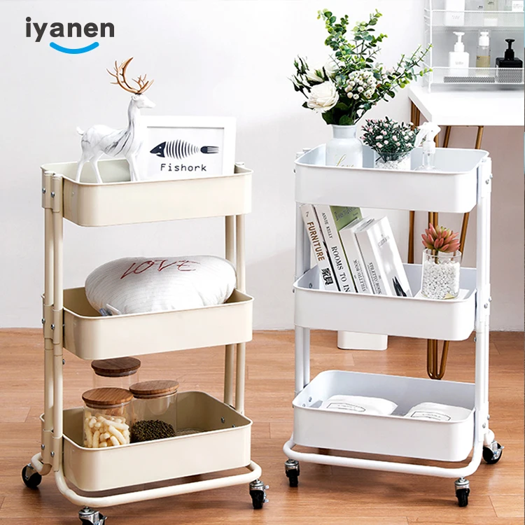 IYANEN 3 Tiers Metal Mesh Basket Utility Cart home kitchen Mobile Rolling Storage Trolley Cart