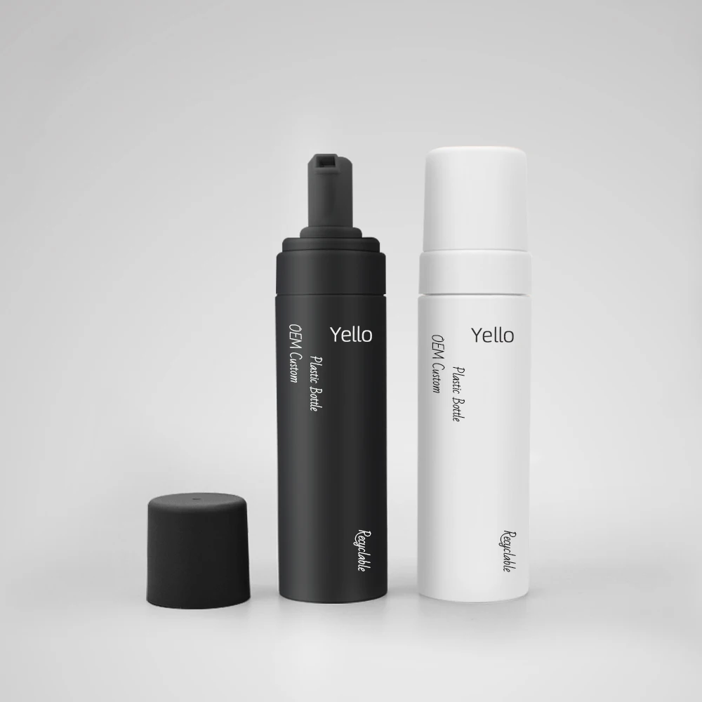 OEM Plastic Round Matte Black Luxury Foam Pump Bottle Cosmetic Packaging Of Facial Cleanser