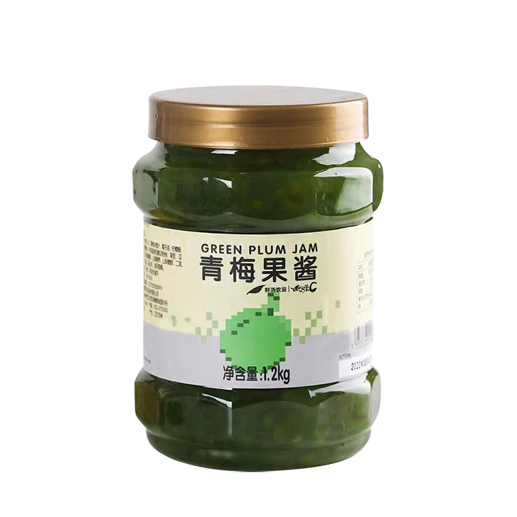 High quality Green Plum Jam 1.2kg per bottle bubble tea ingredient plum fruit pulp jam