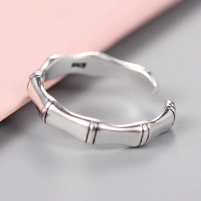 925 sterling silver opening ring personality bamboo retro ring temperament versatile sterling silver ornaments