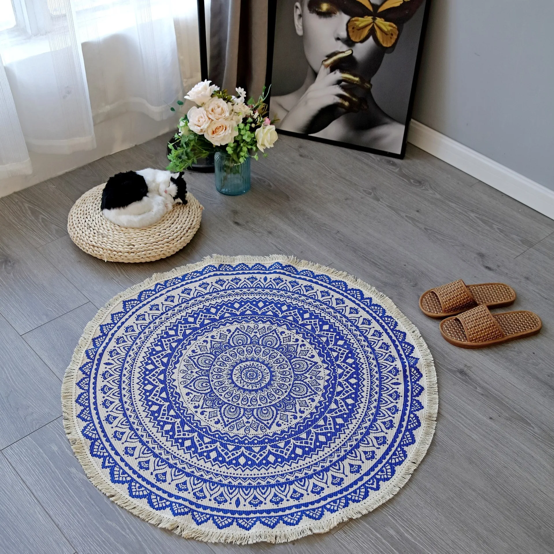 SIPEIEN Boho Mandala Tassels Woven Cotton Circle Mat for Home Living Room Bedroom Decor floor mat Carpet