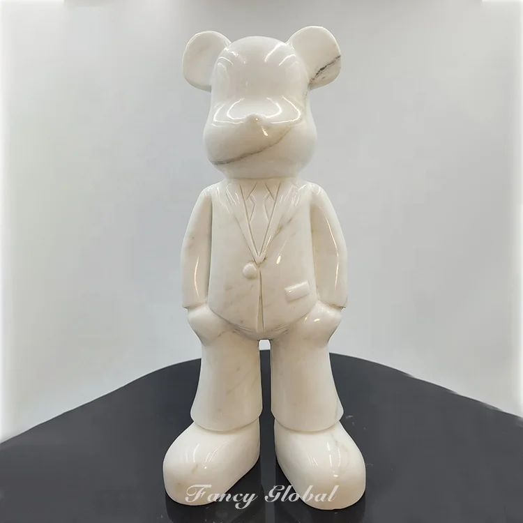 Stone Bear Statue Home Decoration Marble Fancy Lovely Modern Villa Polished Animal Bearbrick Sculpture Sodalite White 1 Piece