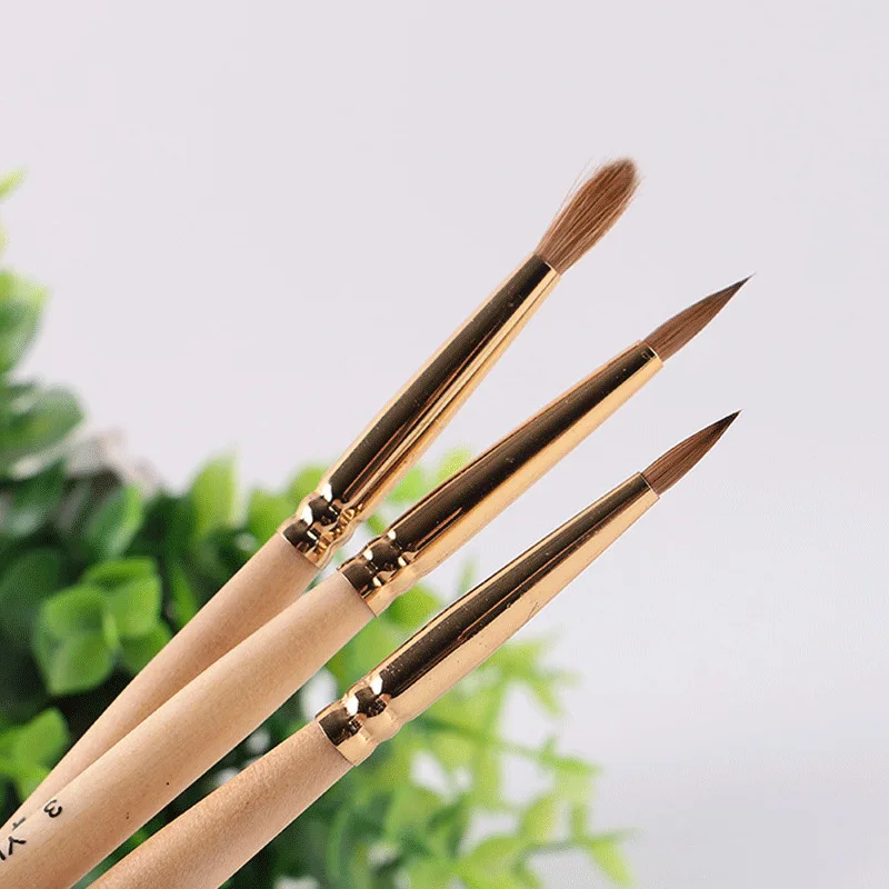 100% Pure Kolinsky Brush Pinceles Acrylic Nail Art Application Brushes Wooden Handle Liquid Powder Drawing Pen Manicure Tools