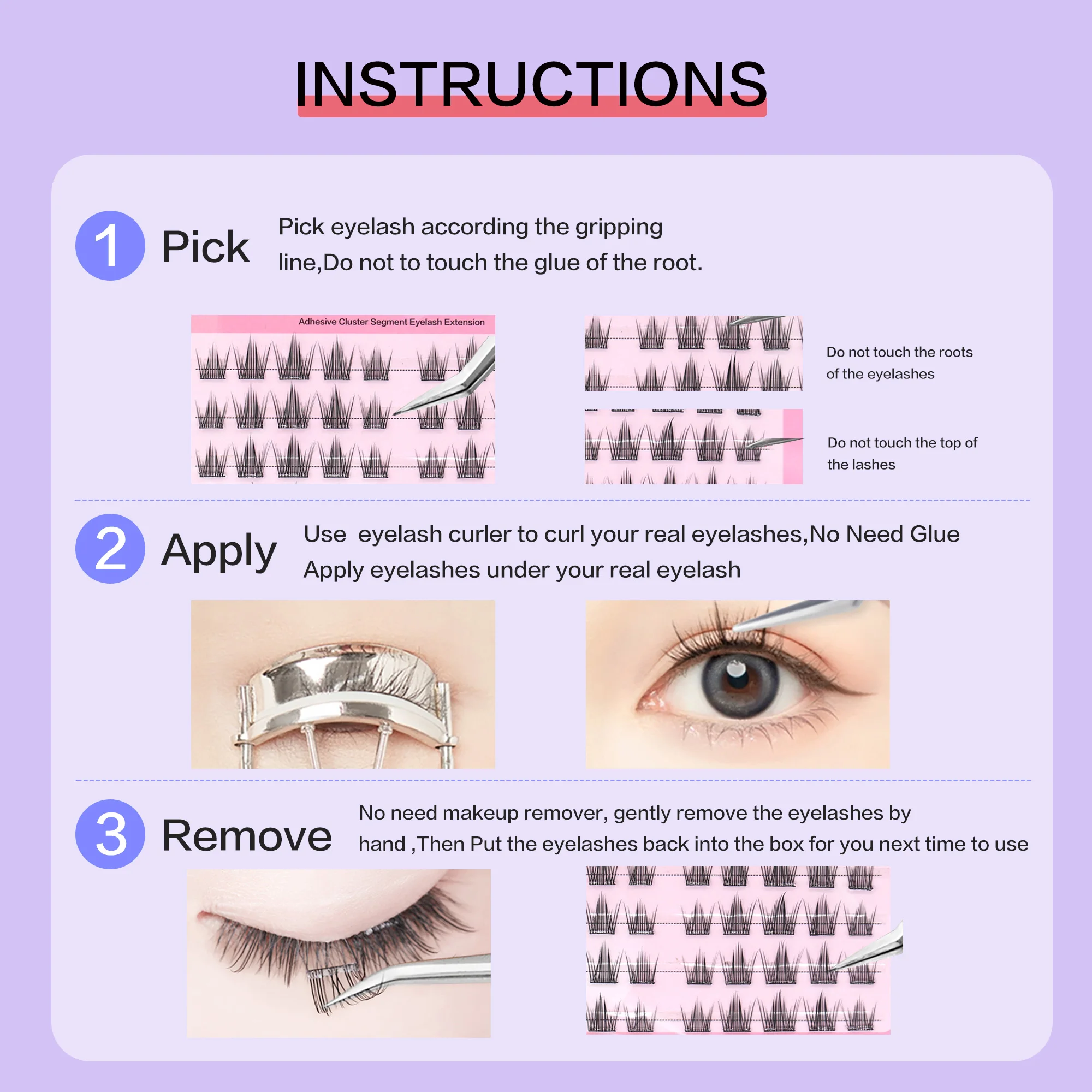 Press On Lashes Wispy Pre-Glued Lashes Self Adhesive Lashes Korean Pbt