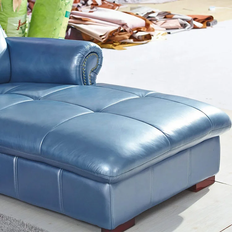 America style L shape soft comfortable seat feeling sectional real leather sofa chaise