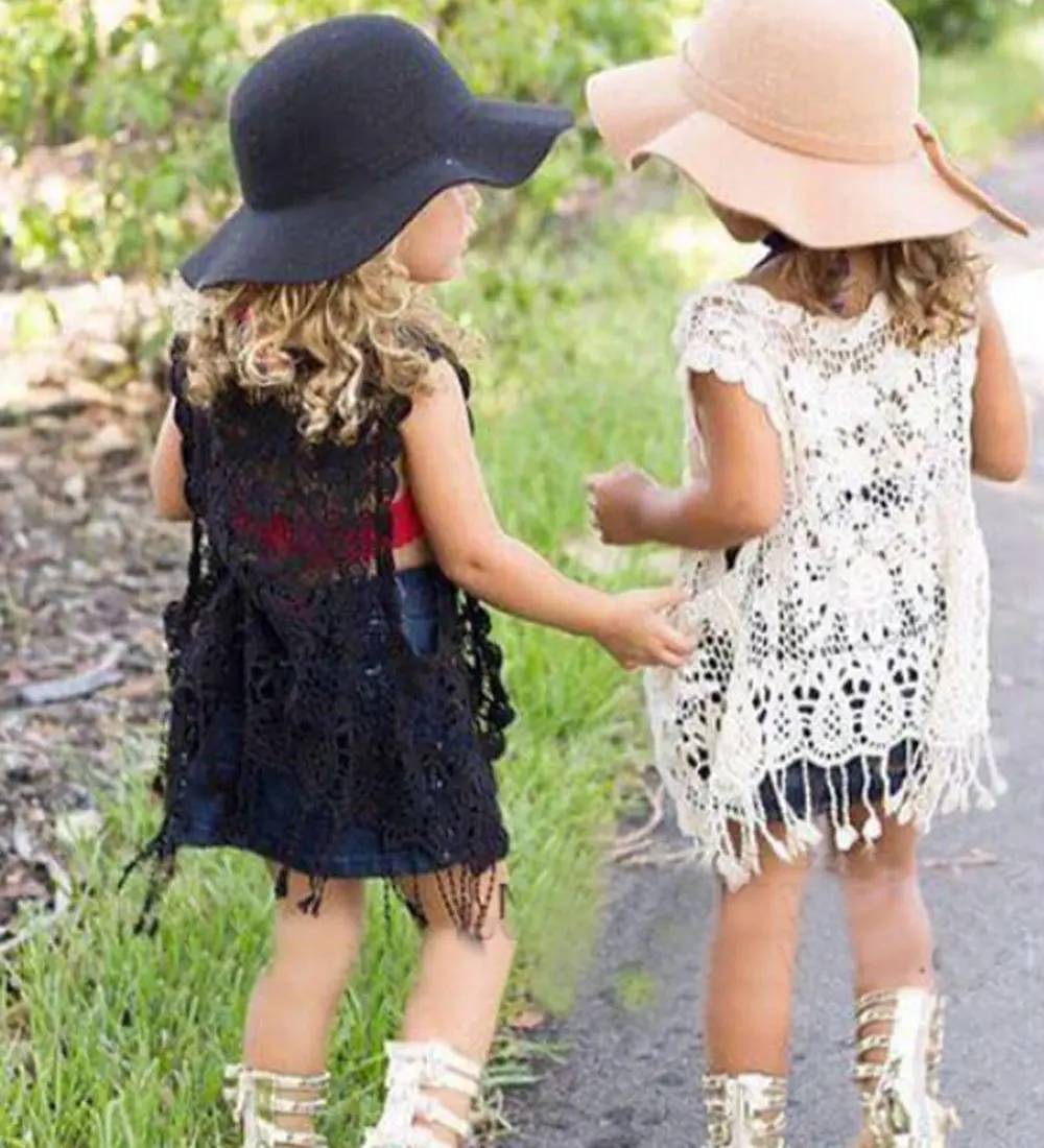 Toddler Kids Baby Girls Lace Crochet Hollow Out Cardigan Vest Tops Tassels Blouse Waistcoat