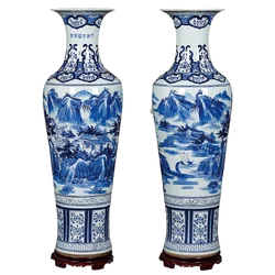 2022 hot sale hand-made decoration tall floor large chinese blue and white ceramic vase