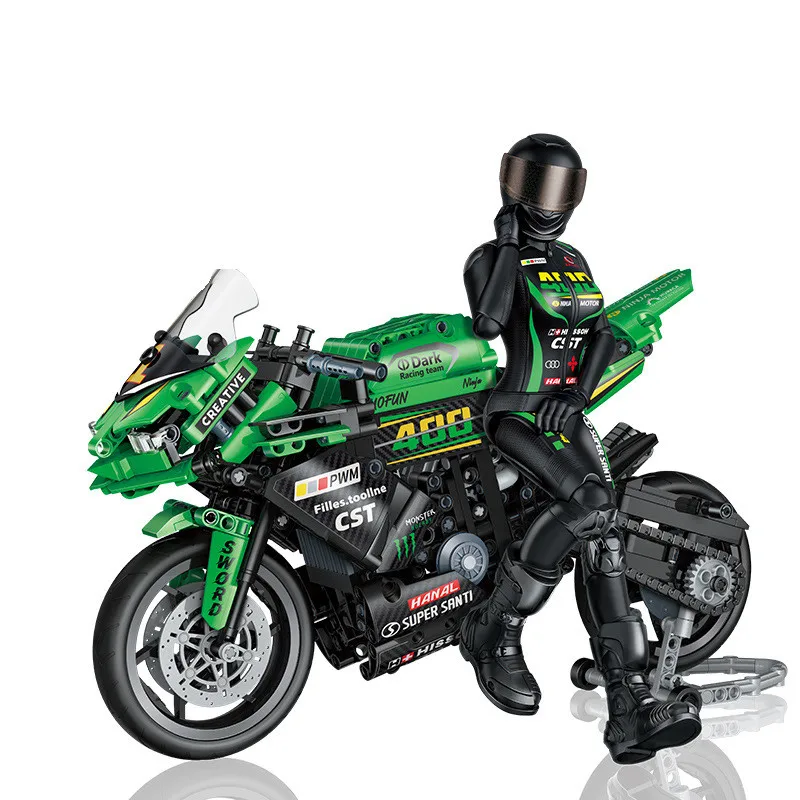 Hot sales moc building block Crazy motorcycle new assembly red lightning Mechanical motorcycle building block model toys