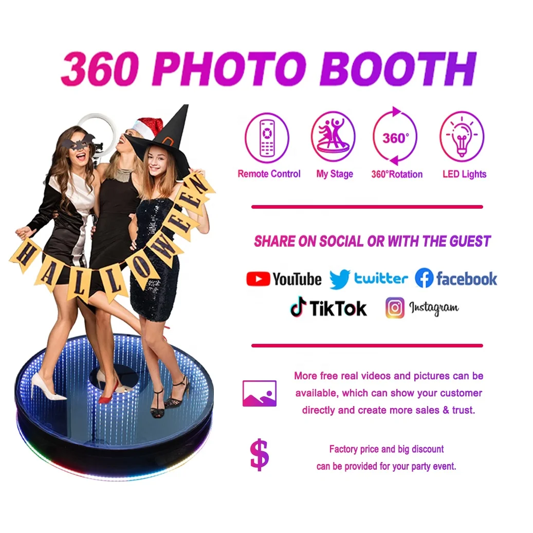 Oux New Vogue 80cm 100cm 115cm Revo Spin 360 Deluxe Led Photo Booth Enclosure Kit 360 Photo Booth with Software