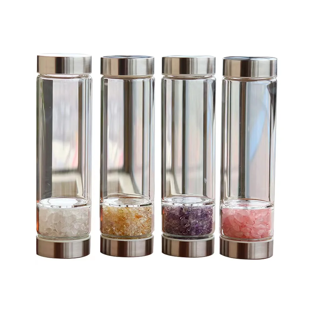 Wholesale natural gemstone drink healing stones infused elixir glass crystal water bottle