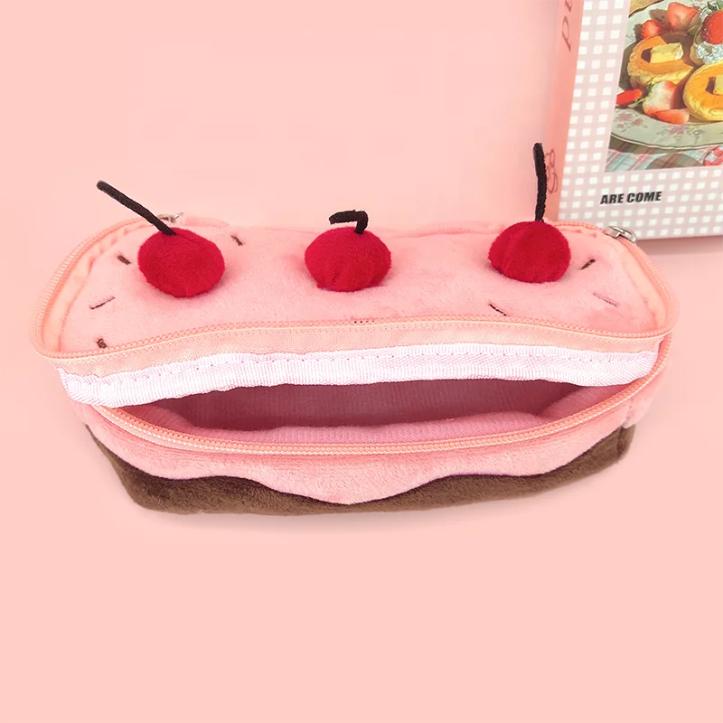 Pink Color Cute Fruit Cherry Soft Plush Pencil Case for Sale